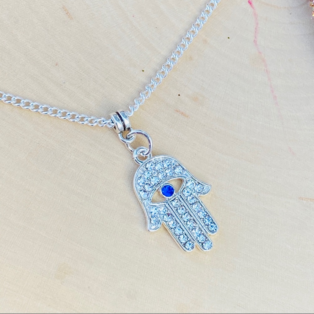 Hamsa Hand Pendant Silver Necklace
